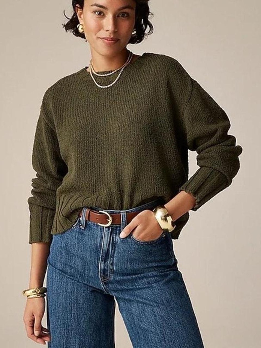 Like New J. Crew Olive Green Crewneck Sweater - Medium